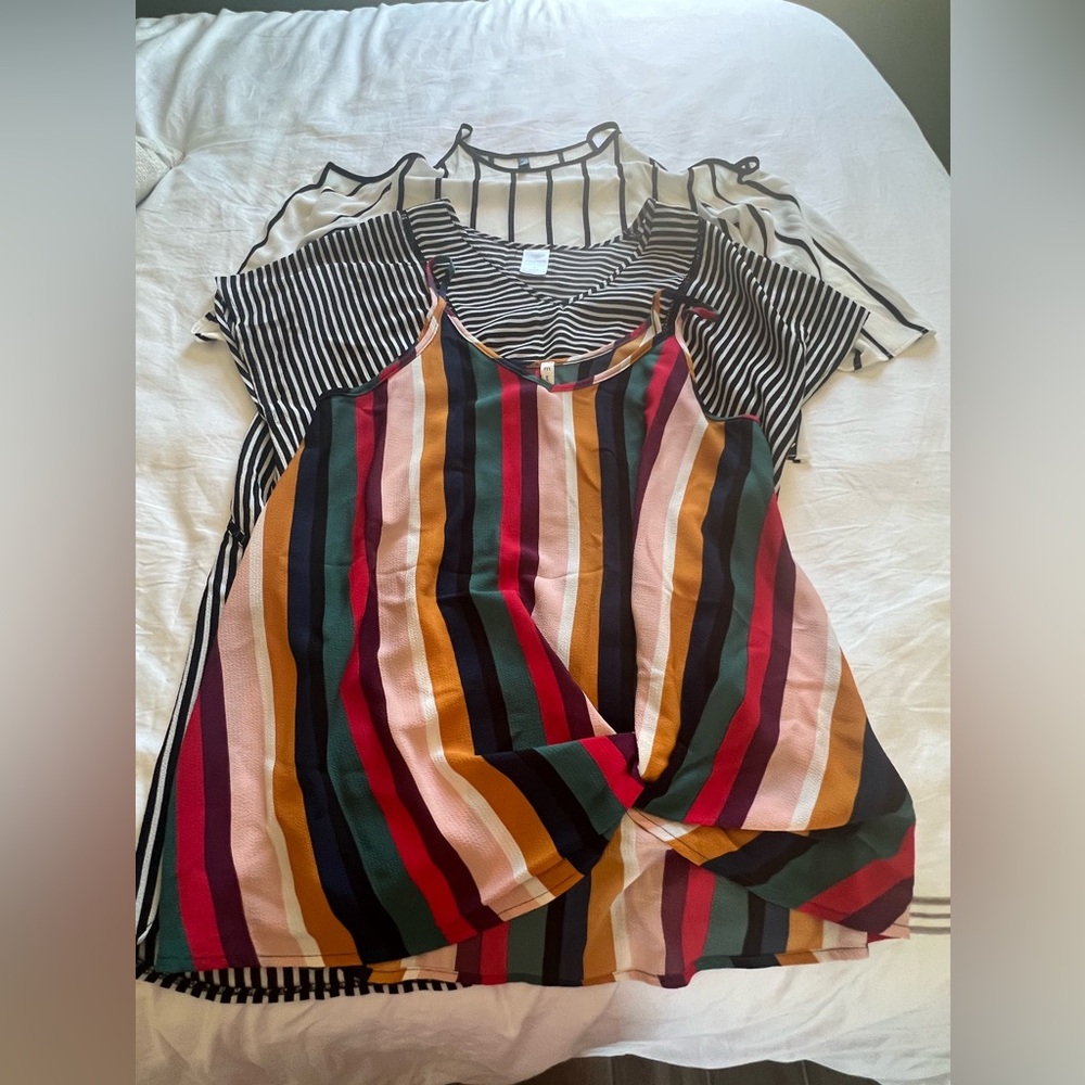 Set of 3 Stripe Blouses - multi color stripes S,  M, L